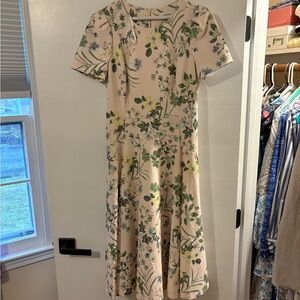 Calvin Klein Blush Floral Midi Dress with Green & Yellow Accents